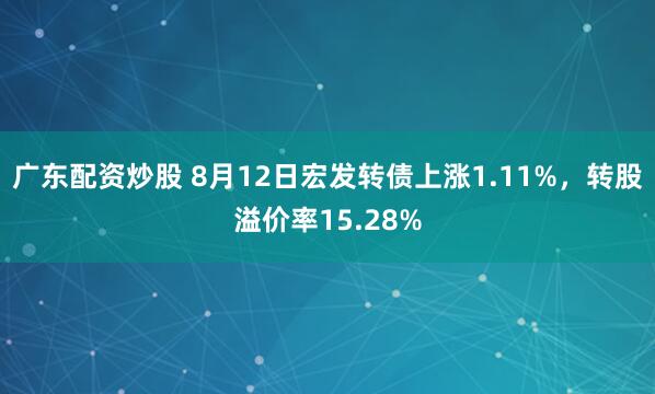 广东配资炒股 8月12日宏发转债上涨1.11%，转股溢价率15.28%