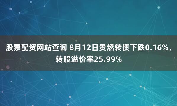 股票配资网站查询 8月12日贵燃转债下跌0.16%，转股溢价率25.99%